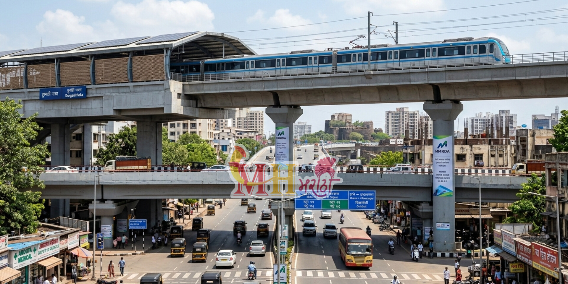 Kalyan Dombivli Double Decker Metro Pattern; ​खाली रस्ता, मध्ये उड्डाणपूल आणि वर मेट्रो